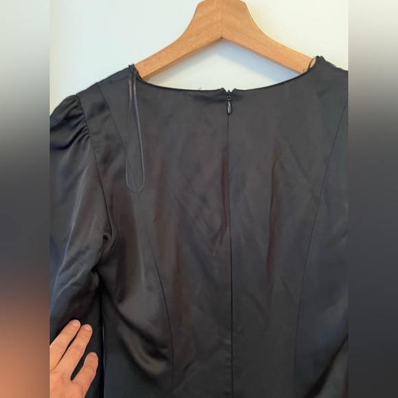 Zara Black Lace Up Cross Over Longsleeve Satin Dress Size medium - Picture 8 of 10
